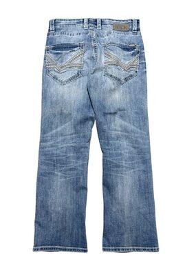 Mens Y2K Buckle Black Light Wash Bootleg Grunge Denim Jeans Size 36x30